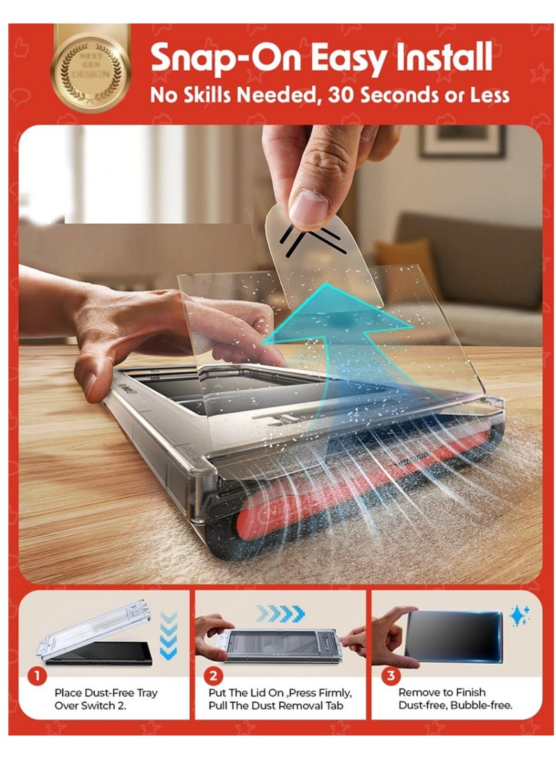 إكس ليفيل واقي شاشة لجهاز نينتندو سويتش 2 (عبوة من قطعتين) [ترقية 2025] (مضاد للوهج ومجموعة محاذاة تلقائية). واقي شاشة لجهاز نينتندو سويتش 2، زجاج مقسّى [متين للغاية] تغطية كاملة - شفاف. - Image 2