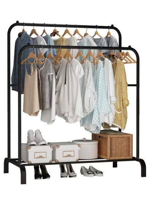 Freestanding Hanger Double Pole Multi-functional Bedroom Clothing Rack, Black 114.3 x 21.97 x 5.08 cm