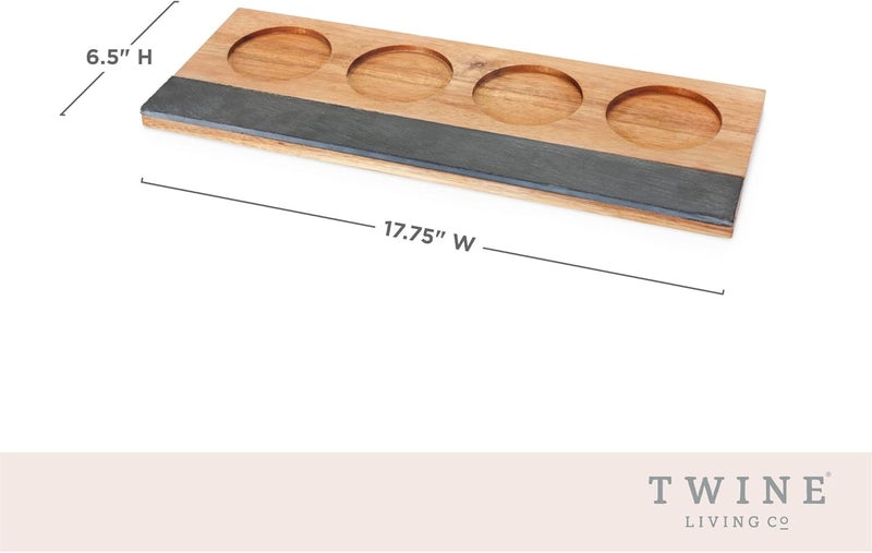 Twine Wine Flight Board with Slate Chalkboard & Acacia Wood Tray, Holds 4 Glasses, Includes Soapstone Chalk, Perfect for Wine Tasting Parties, Housewarming, Hosting Essentials - Image 3