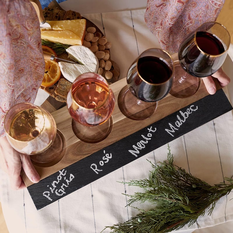 Twine Wine Flight Board with Slate Chalkboard & Acacia Wood Tray, Holds 4 Glasses, Includes Soapstone Chalk, Perfect for Wine Tasting Parties, Housewarming, Hosting Essentials - Image 4