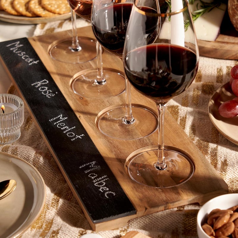 Twine Wine Flight Board with Slate Chalkboard & Acacia Wood Tray, Holds 4 Glasses, Includes Soapstone Chalk, Perfect for Wine Tasting Parties, Housewarming, Hosting Essentials - Image 5