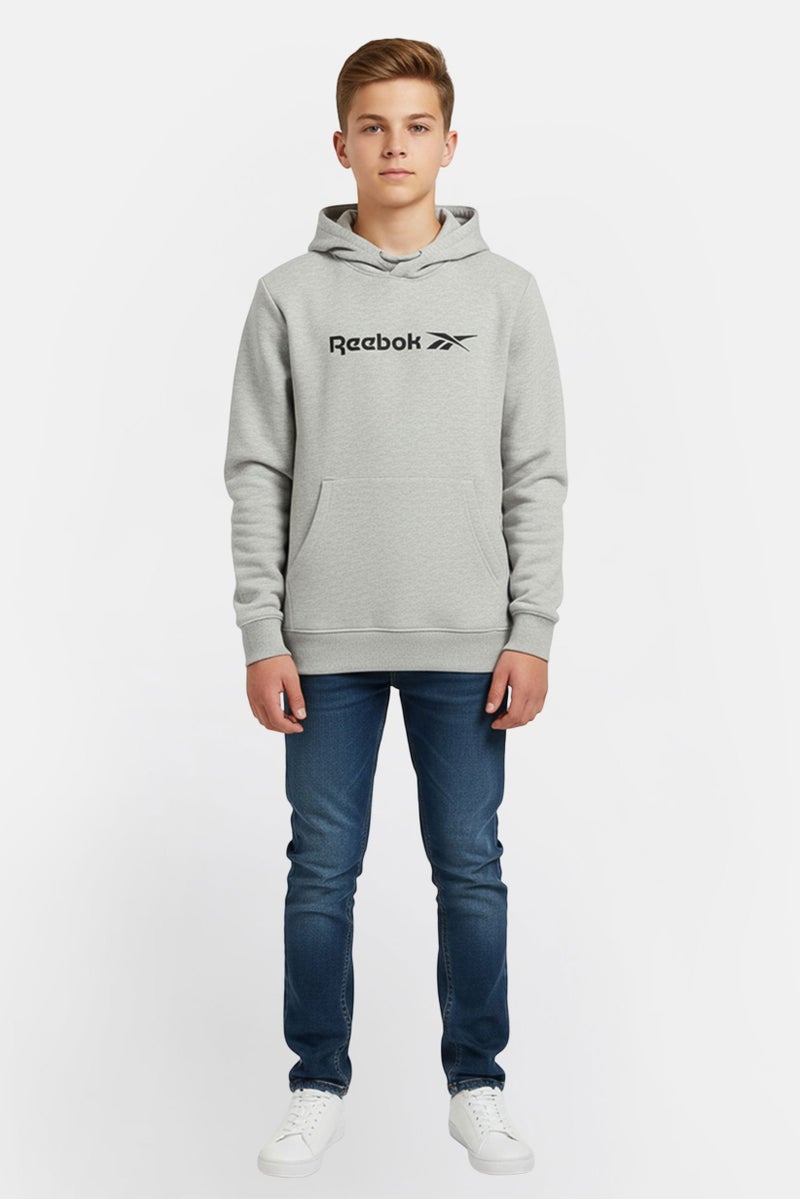 Reebok هودي خارجي بأكمام طويلة للأطفال الأولاد بشعار العلامة التجارية، رمادي - Image 1
