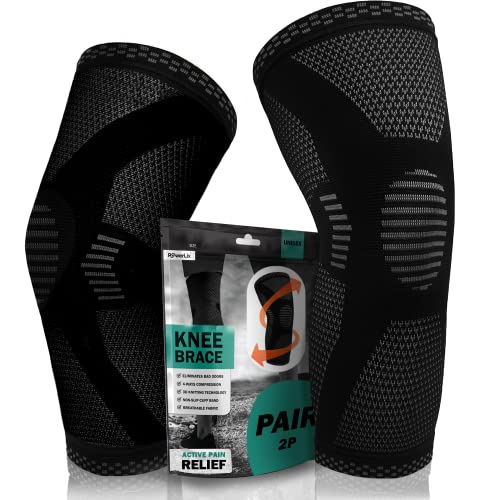 POWERLIX Knee Compression Sleeve (Pair) - Best Knee Brace for Knee Pain for Men & Women – Knee Support for Running, Basketball, Volleyball, Weightlifting, Gym, Workout, Sports - (Black M) - Image 1