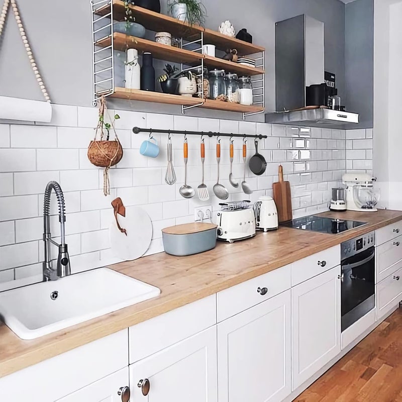 ROTHLEY Hanging Pot Rack Hanger: 39.4 Inch Stainless Steel Pot and Pan Hanger Pot Rack Wall Mounted Hanging Pots and Pans Rack Pot Hangers for Kitchen Utensil Rail with Hooks (Matt Black - Image 2