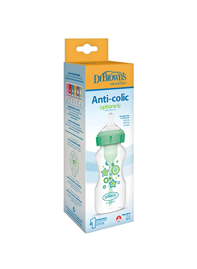 دكتور براونز 9 oz/270 mL PP W-N Anti-Colic Options+ Baby Bottle, Green Stars, 1-Pack