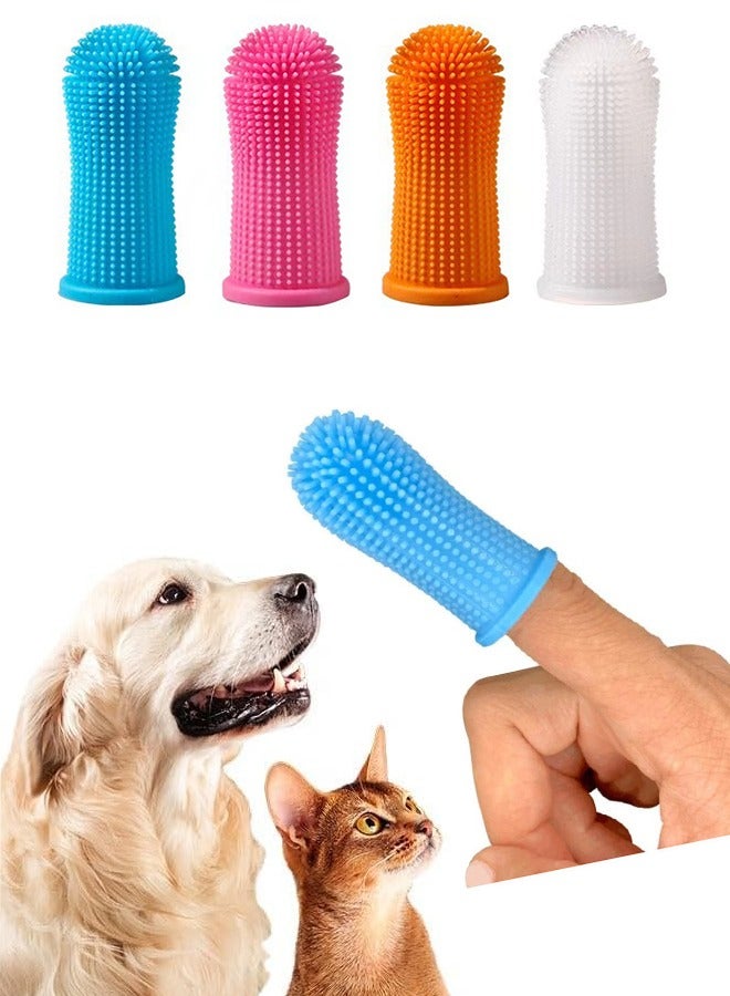 Degrees Dog and Cat Finger Toothbrush Cleaning Dog Fingers Silicone Brushing  Dental Care, 4 PCS (Blue, Pink, Orange, White) - Image 1