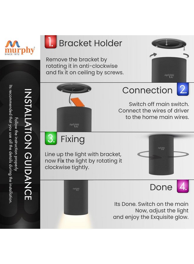 Murphy 10W Black Body Cylindrical Surface Mounted Spot Light Down Light (Natural White, Pack of 6) - Image 5