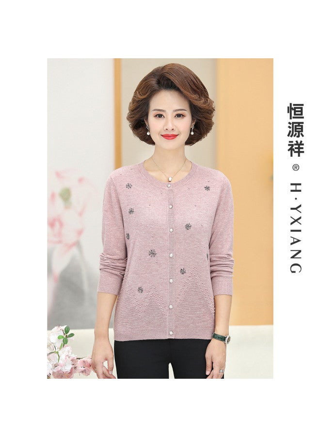 Hengyuanxiang Diamond Jacquard [Pure Wool] Middle-Aged Elegant Wool Cardigan Round Neck Mother'S Wear Warm Sweater Mother-Of-The-Groom - Image 4