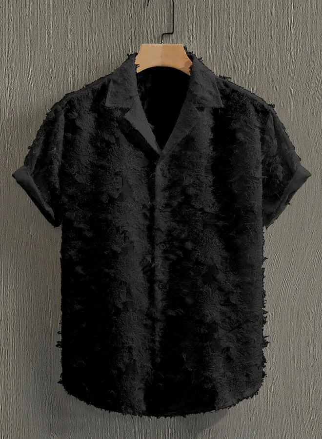 Take Two Men Black Textured Short Sleeve Shirt