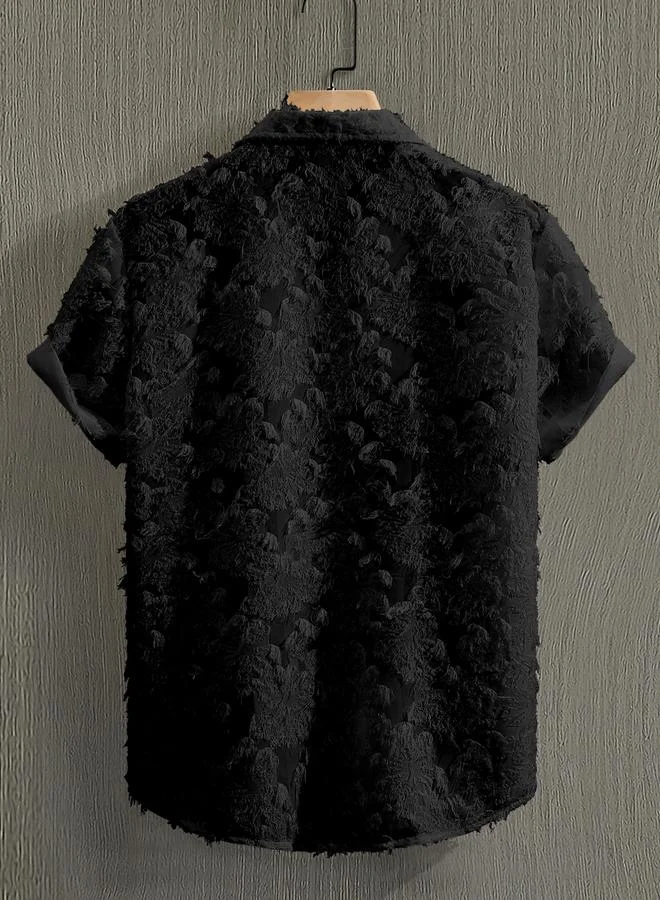 Take Two Men Black Textured Short Sleeve Shirt