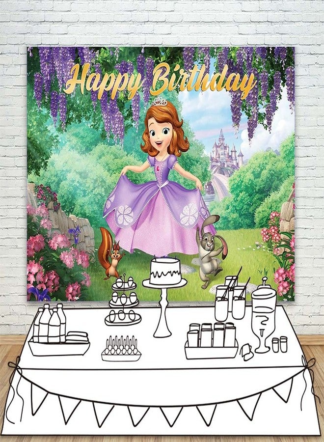 YouRan Your Little Princess Sofia Backdrop - Happy Birthday 7x5 Purple Castle Forest Animals Theme Background 1st Birthday for Girls Vinyl Tea Party Wall Banner - Image 2