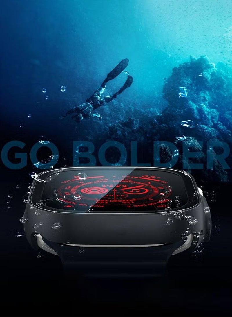 ولديك حافظة حماية لساعة Apple Watch Ultra 2/Ultra (49 ملم) مع واقي شاشة | مصد رياضي متين مصمم لساعة Apple Watch Ultra 2/Ultra (49 ملم) | حافظة مدمجة بواقي شاشة من الزجاج المقوى 9H، غطاء حماية صلب من البولي كربونات - أسود - Image 3