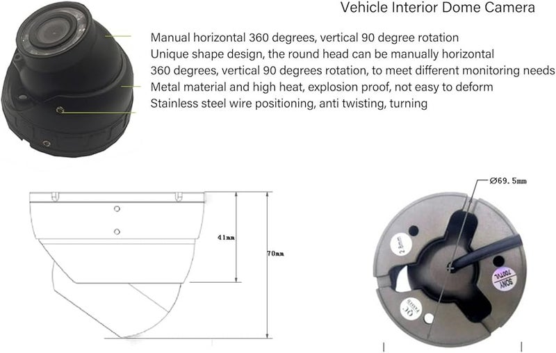 Flexible Adjustable Vehicle Interior Dome Camera 720P Bus RV Monitor Kit - Image 3