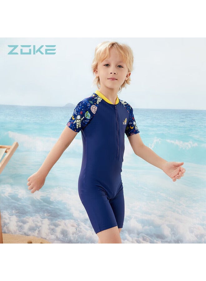 Zoke Children's Swimsuit, Boys' One-piece Square-leg, Solid Color Short-sleeve, Hot Spring, 122503544, Deep Purple, Size 10 - Image 4