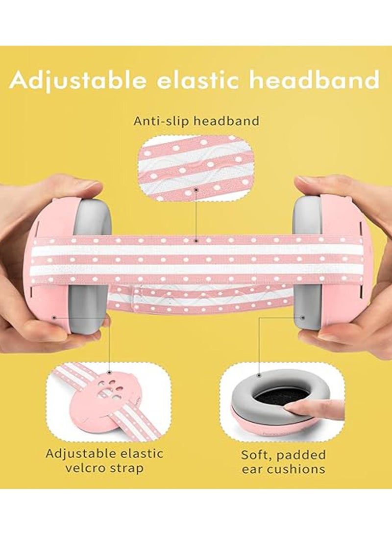 NNEWVANTE حماية أذن الأطفال، سماعات إلغاء الضوضاء للأطفال، سماعات تخفيض الضوضاء للرضع والأطفال حتى 36 شهر - وردي - Image 3