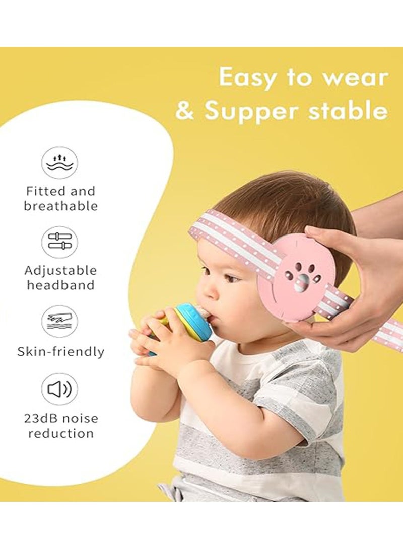 NNEWVANTE حماية أذن الأطفال، سماعات إلغاء الضوضاء للأطفال، سماعات تخفيض الضوضاء للرضع والأطفال حتى 36 شهر - وردي - Image 4