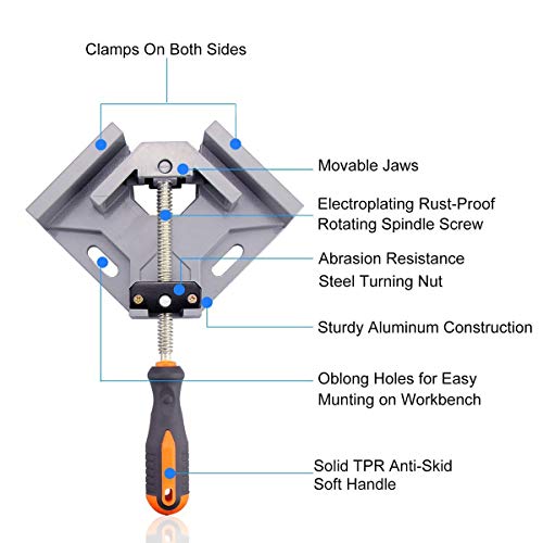 WEICHUAN Aluminum Alloy Right Angle Clamp 90 Degree Angle Clamp Corner Clamp Right Angle Vise Adjustable Frame Clamp With Adjustable Swing Jaw for DIY Woodworking(Pack of 1) - Image 3