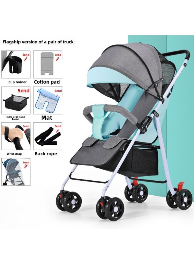 ORiTi عربة أطفال خفيفة الوزن قابلة للطي، يمكن الجلوس أو الاستلقاء، قابلة للسحب بسهولة بنقرة واحدة - أخضر - Image 1