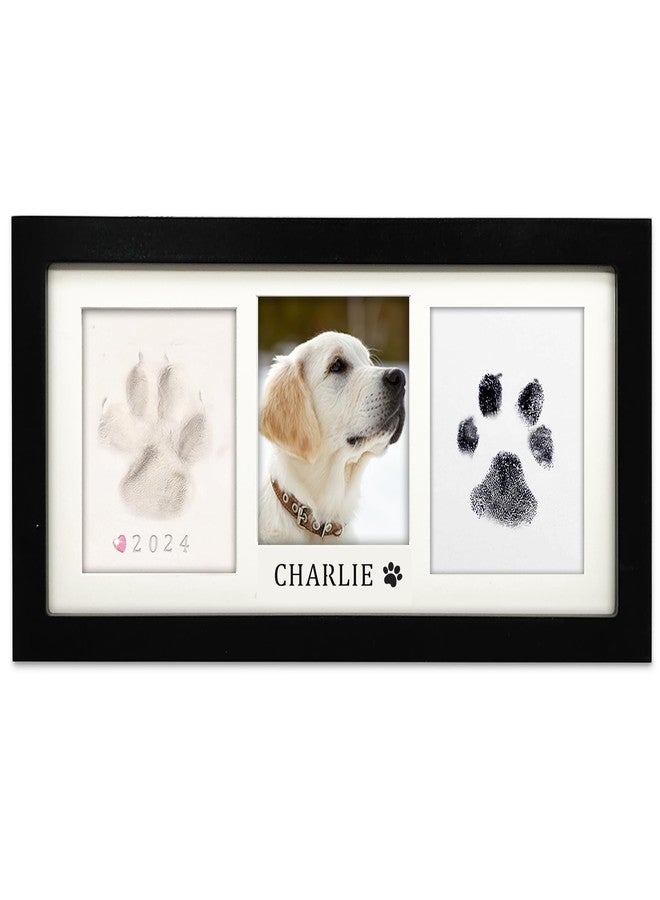 MYPAWLETS Paw Print Frame Kit,Dog/Cat Paw Print Kit,Soft Pawprint Clay&Clean Touch Ink Pad,Pet Paw Print Impression Kit with Customization Tool,Wooden Pet Memorial Frame,DIY Dog Lover Gifts-Black - Image 1