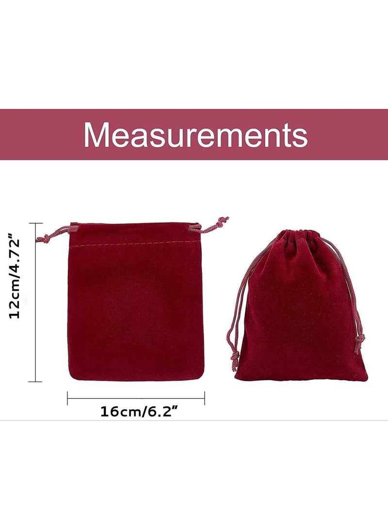 MARKQ Velvet Gift Bags 12 x 16 cm Drawstring jewelry pouches for Candy Wedding Party Favor Bags Maroon | 12 Bags - Image 2