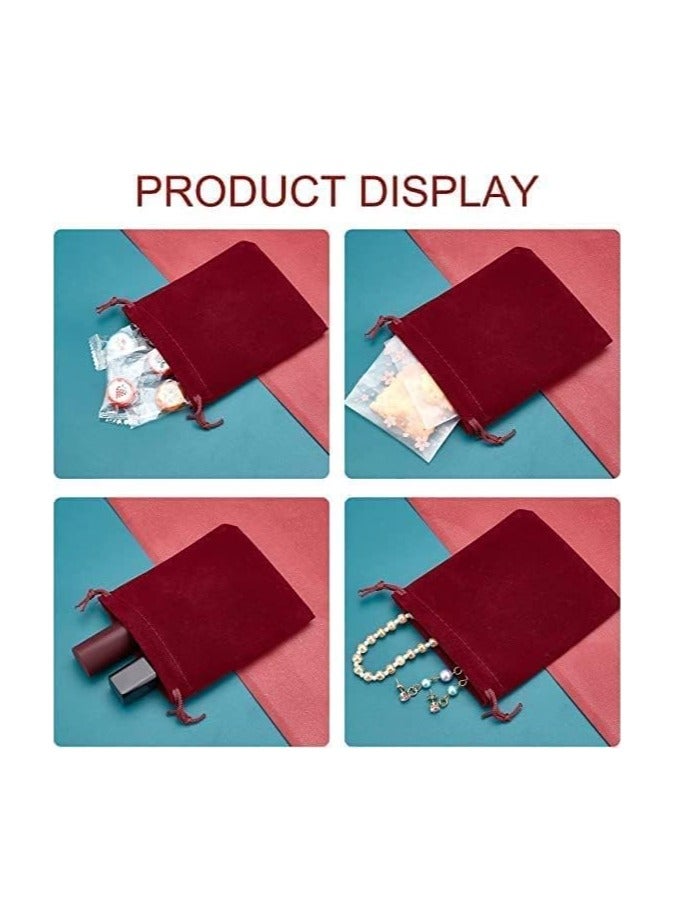 MARKQ Velvet Gift Bags 12 x 16 cm Drawstring jewelry pouches for Candy Wedding Party Favor Bags Maroon | 12 Bags - Image 5