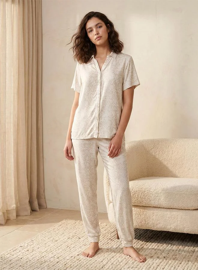 Splash FAV Pyjama Set Printed Button Down Shirt & Trousers