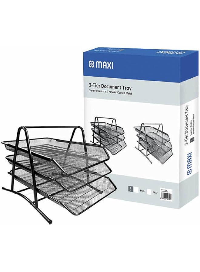 Maxi 3Trbl 3Tires Mesh 3 Tier Document Tray Black Metal A4 Paper Office Tray Letter Organizer Holder Desktop Accessories3 Tires Black - Image 1