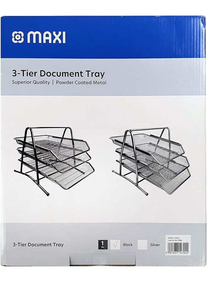 Maxi 3Trbl 3Tires Mesh 3 Tier Document Tray Black Metal A4 Paper Office Tray Letter Organizer Holder Desktop Accessories3 Tires Black - Image 2