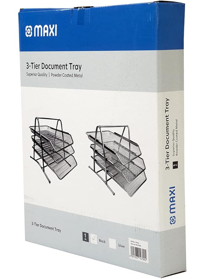 Maxi 3Trbl 3Tires Mesh 3 Tier Document Tray Black Metal A4 Paper Office Tray Letter Organizer Holder Desktop Accessories3 Tires Black - Image 3