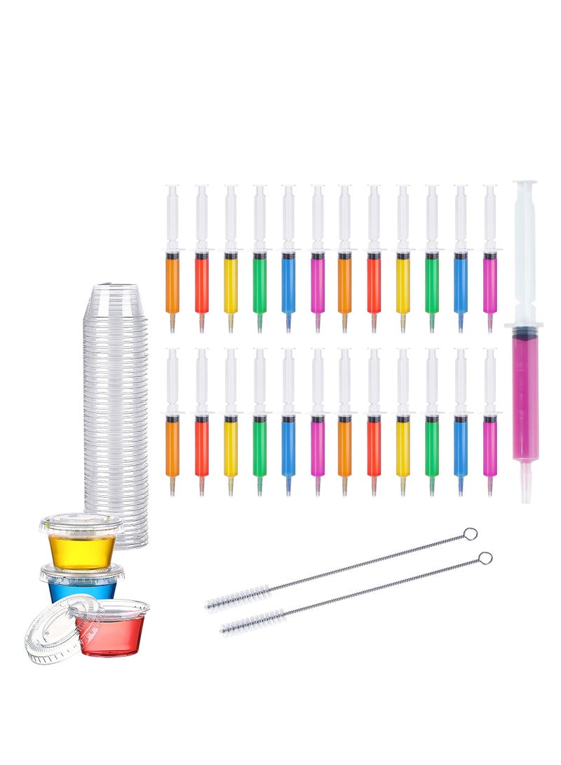 SYOSI Jello Shot Syringes Set, Include 25 2 oz Syringes for Jello Shots, 25 Jello Shot Cups with Lids, 2 Cleaning Brush, Condiment Containers for Bachelorette Parties Summer Party Supplies 50 Pack - Image 1