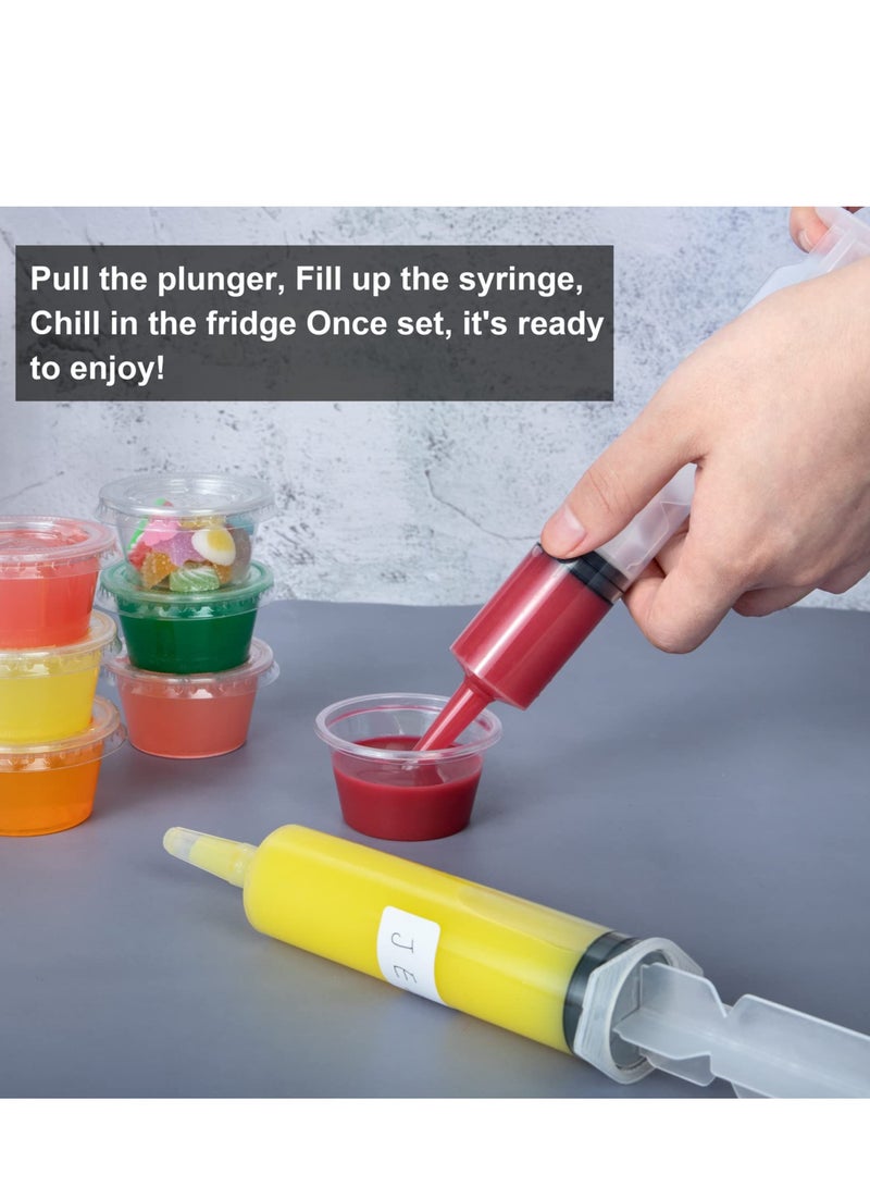 SYOSI Jello Shot Syringes Set, Include 25 2 oz Syringes for Jello Shots, 25 Jello Shot Cups with Lids, 2 Cleaning Brush, Condiment Containers for Bachelorette Parties Summer Party Supplies 50 Pack - Image 2