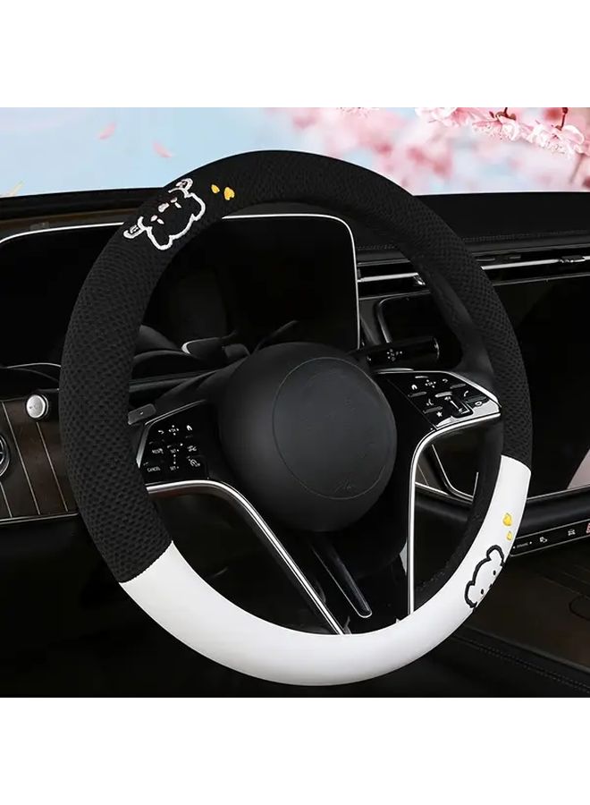 Black Red Embroidered Ice Silky Fiber Steering Wheel Cover 15 Inch Inner Ring Holiday Birthday Gift - Image 4