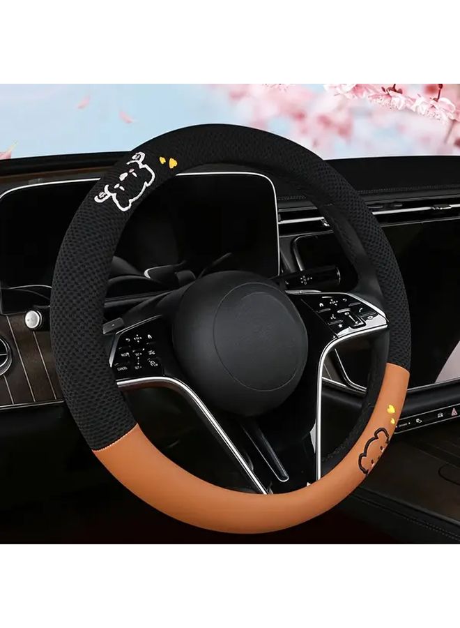 Black Red Embroidered Ice Silky Fiber Steering Wheel Cover 15 Inch Inner Ring Holiday Birthday Gift - Image 5