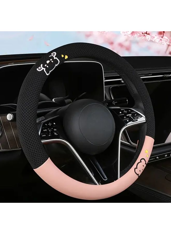Black Red Embroidered Ice Silky Fiber Steering Wheel Cover 15 Inch Inner Ring Holiday Birthday Gift - Image 3