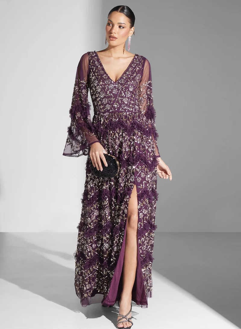 Maya Sequin Ruffle Gown Dress