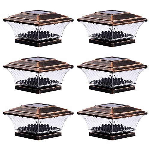 HUYIENO Solar Post Cap Lights Outdoor LED Lighting Deck Fence With Two Light Modes Warm White/Bright White Suitable for 4x4 Wooden Posts Brushed Copper 6PK - Image 1