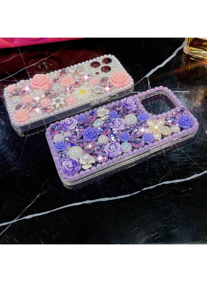 S-TOP Case For iPhone 13 Pro Rose Hand-set Diamond PC Phone Case - Image 3