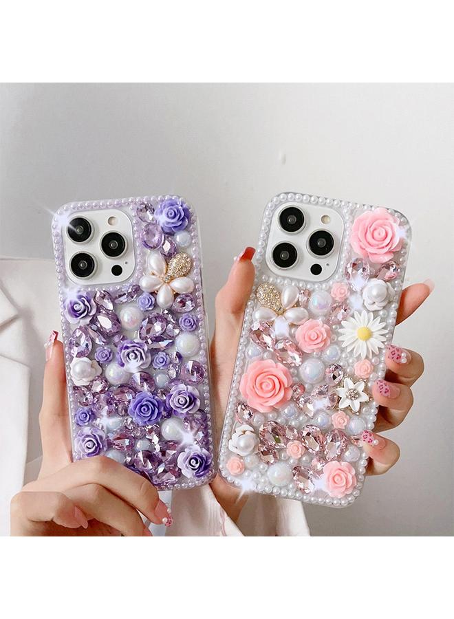 S-TOP Case For iPhone 13 Pro Rose Hand-set Diamond PC Phone Case - Image 2