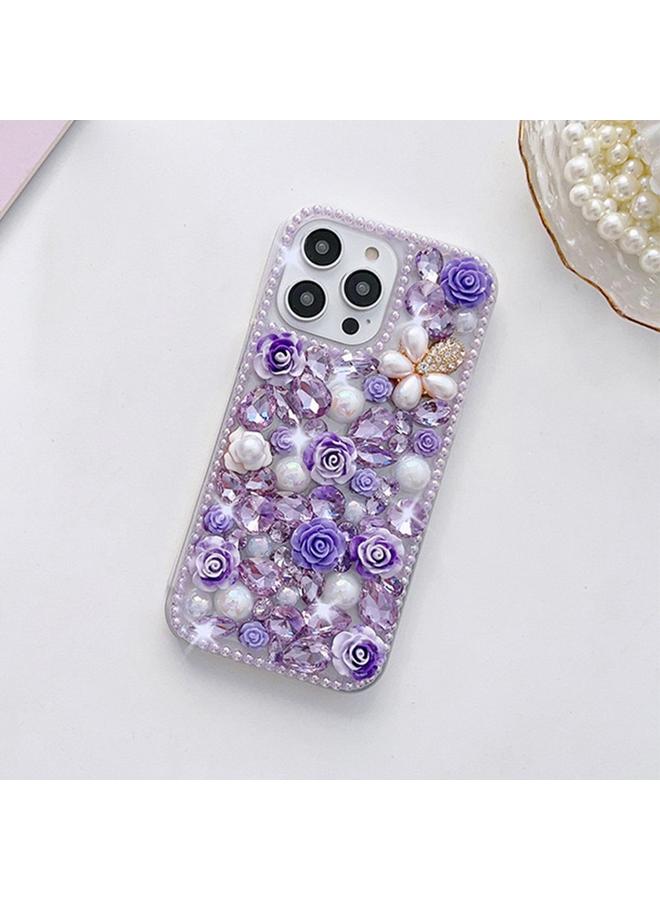 S-TOP Case For iPhone 13 Pro Rose Hand-set Diamond PC Phone Case - Image 1