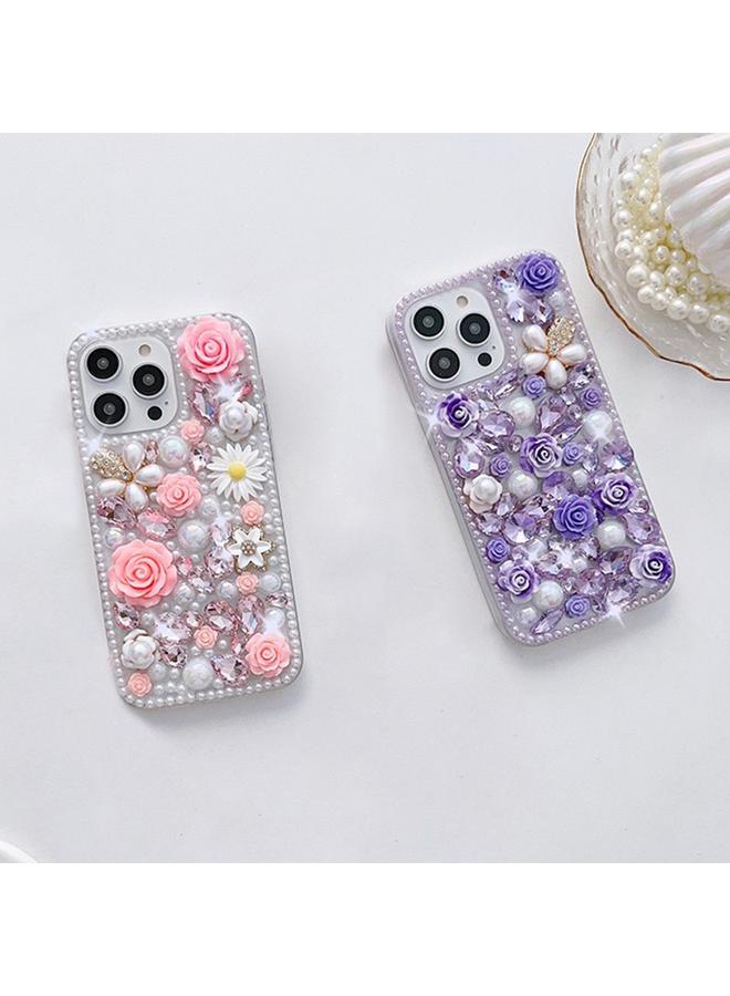 S-TOP Case For iPhone 13 Pro Rose Hand-set Diamond PC Phone Case - Image 4