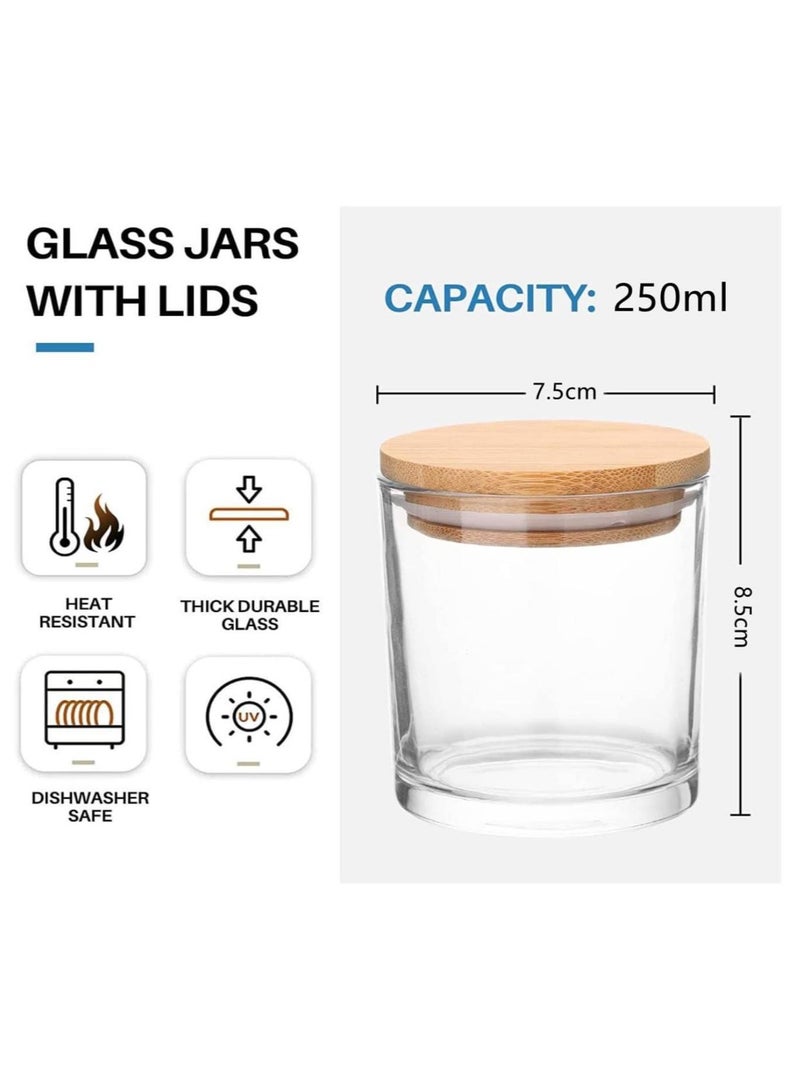 فوفو 12 عبوة من برطمانات الشموع الزجاجية سعة 8 أونصة مع أغطية من الخيزران لصنع الشموع، وعلب شموع فارغة بأغطية خشبية، وحاويات شموع كبيرة نظيفة - آمنة للاستخدام في غسالة الأطباق - Image 2