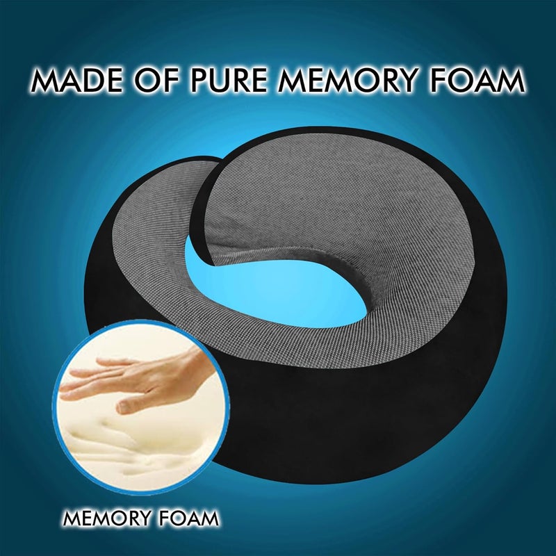 GREELI Premium Memory Foam Neck Pillow for Travel Compact Portable Airplane Travel Pillow Combo with Soft Eye Mask and Carry Bag Black - Image 2