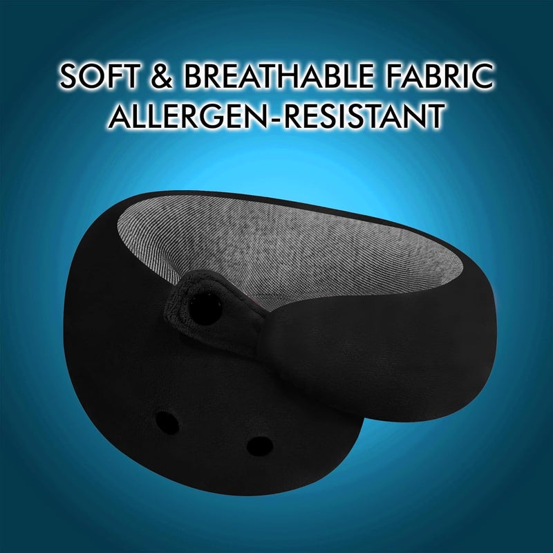 GREELI Premium Memory Foam Neck Pillow for Travel Compact Portable Airplane Travel Pillow Combo with Soft Eye Mask and Carry Bag Black - Image 4