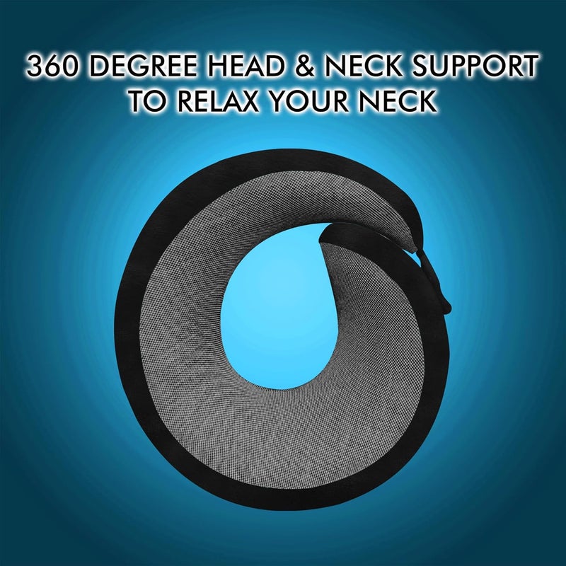 GREELI Premium Memory Foam Neck Pillow for Travel Compact Portable Airplane Travel Pillow Combo with Soft Eye Mask and Carry Bag Black - Image 3
