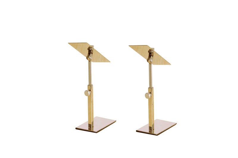 BNN Two Pieces Metal Shoe Display Stand Riser Holder Adjustable Height Sandal Shoe Display Riser Gold Polished