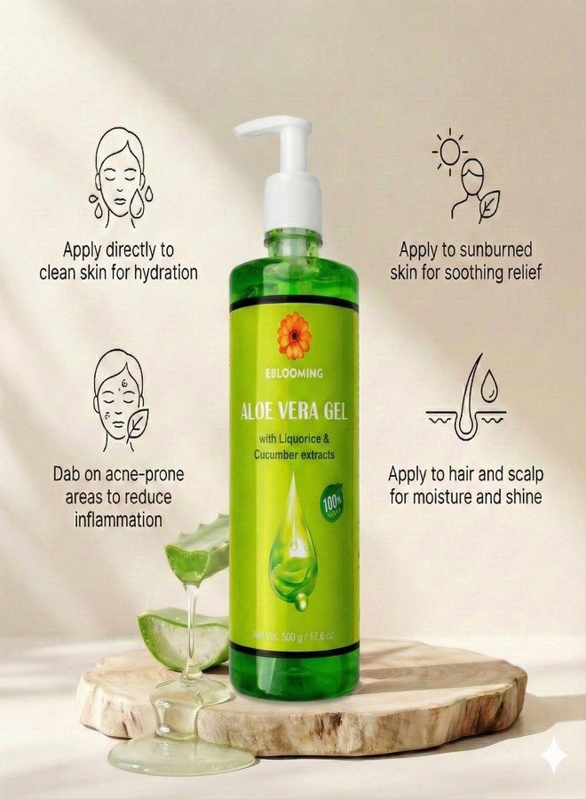 Eblooming Aloe Vera Gel - 500g | Hydrating Gel Infused with Pure Aloe Vera, Liquorice & Cucumber Extract for Radiant Skin & Luscious Hair | Suitable for All Skin Types | Ultimate Glow Solution - Image 5
