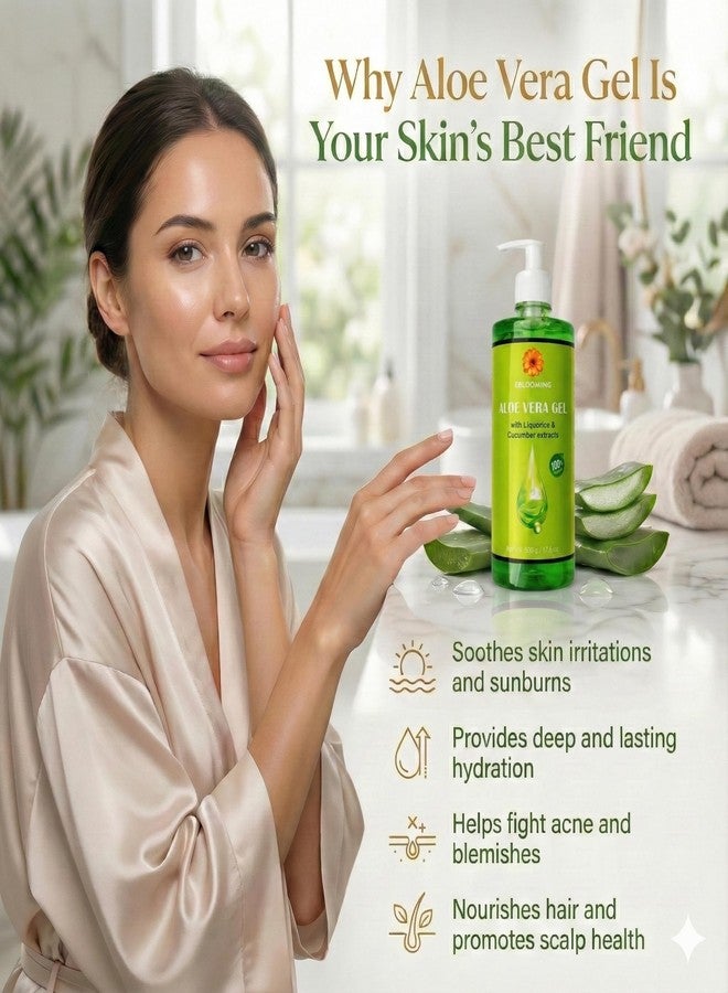 Eblooming Aloe Vera Gel - 500g | Hydrating Gel Infused with Pure Aloe Vera, Liquorice & Cucumber Extract for Radiant Skin & Luscious Hair | Suitable for All Skin Types | Ultimate Glow Solution - Image 4