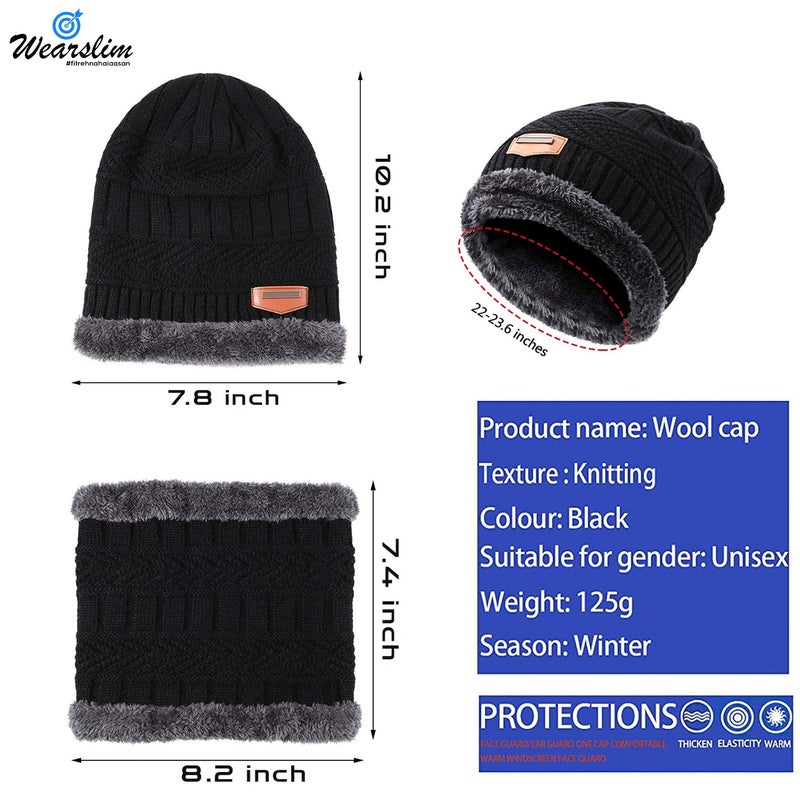 Wearslim ® Warm Knit Hats, Skull Cap with Neck Warmer Winter Wear Beanie Hats Scarf Set for Men and Women - Image 5