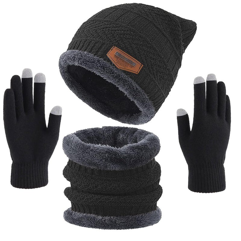 Wearslim ® Warm Knit Hats, Skull Cap with Neck Warmer Winter Wear Beanie Hats Scarf Set for Men and Women - Image 1
