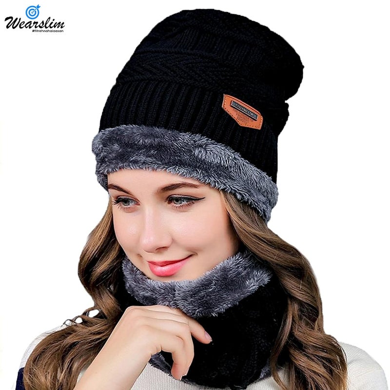 Wearslim ® Warm Knit Hats, Skull Cap with Neck Warmer Winter Wear Beanie Hats Scarf Set for Men and Women - Image 3
